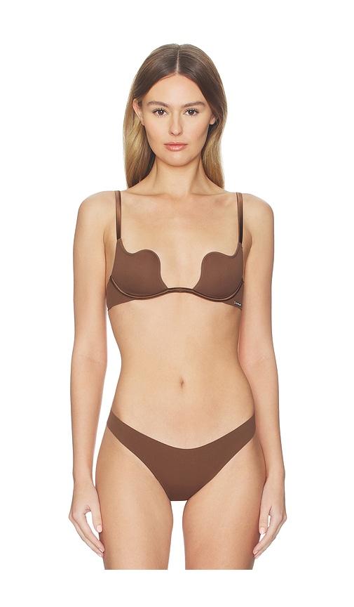 fleur du mal le stretch micro seduce u-plunge bra in brown.
