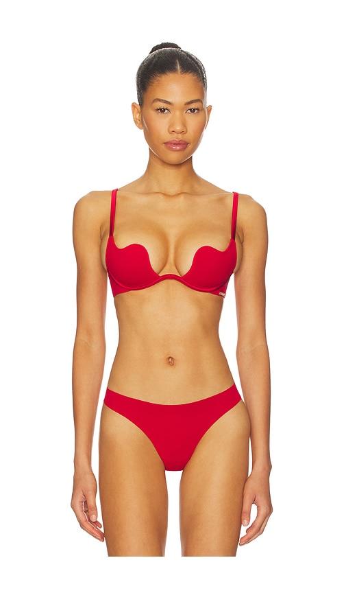 fleur du mal le stretch micro seduce u-plunge bra in red.
