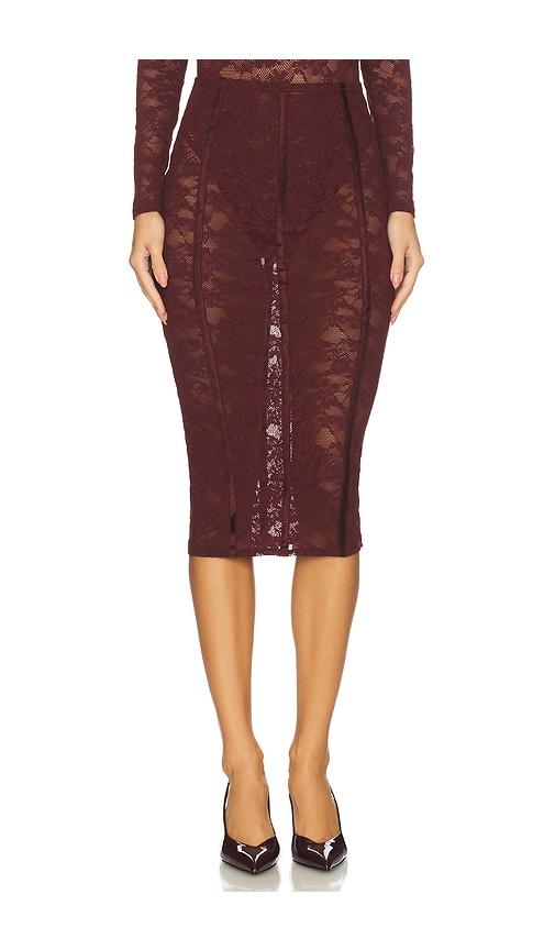 fleur du mal le stretch pencil skirt in burgundy.