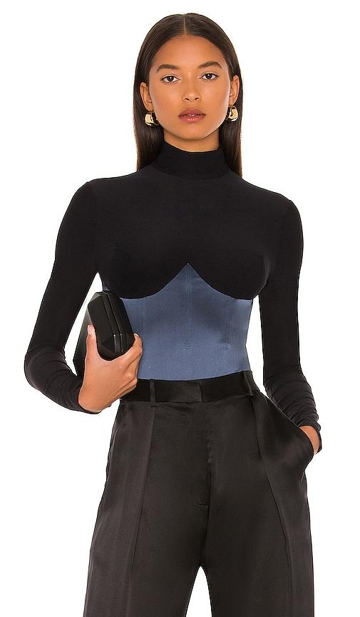 fleur du mal mock neck long sleeve bodysuit in black.