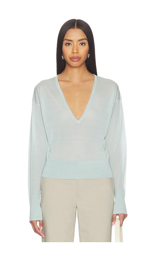 fleur du mal sheer knit v-neck sweater in mint.