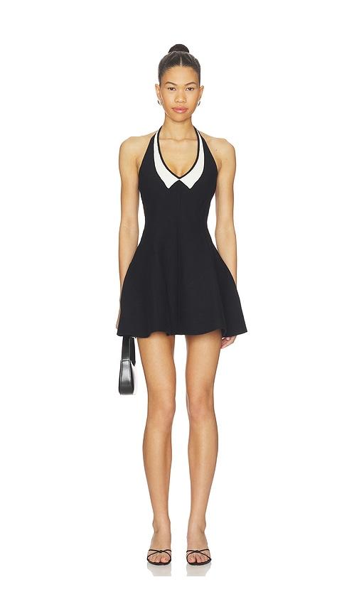 fleur du mal sofia collared flare dress in black,white.