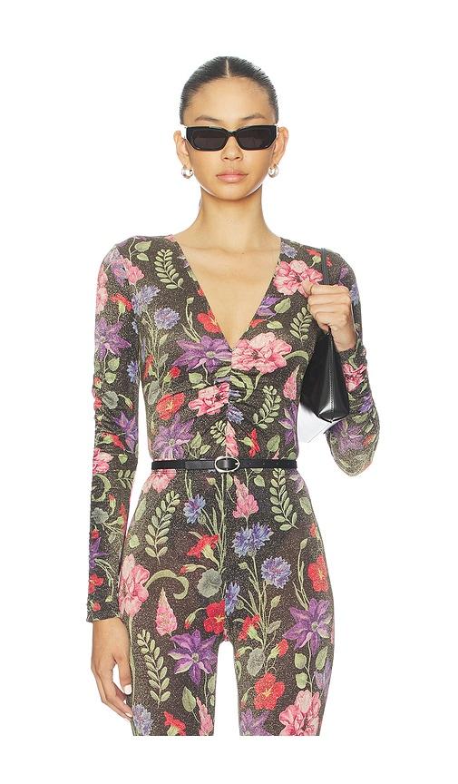 fleur du mal wildfleur plunge bodysuit in color wildflower in black.