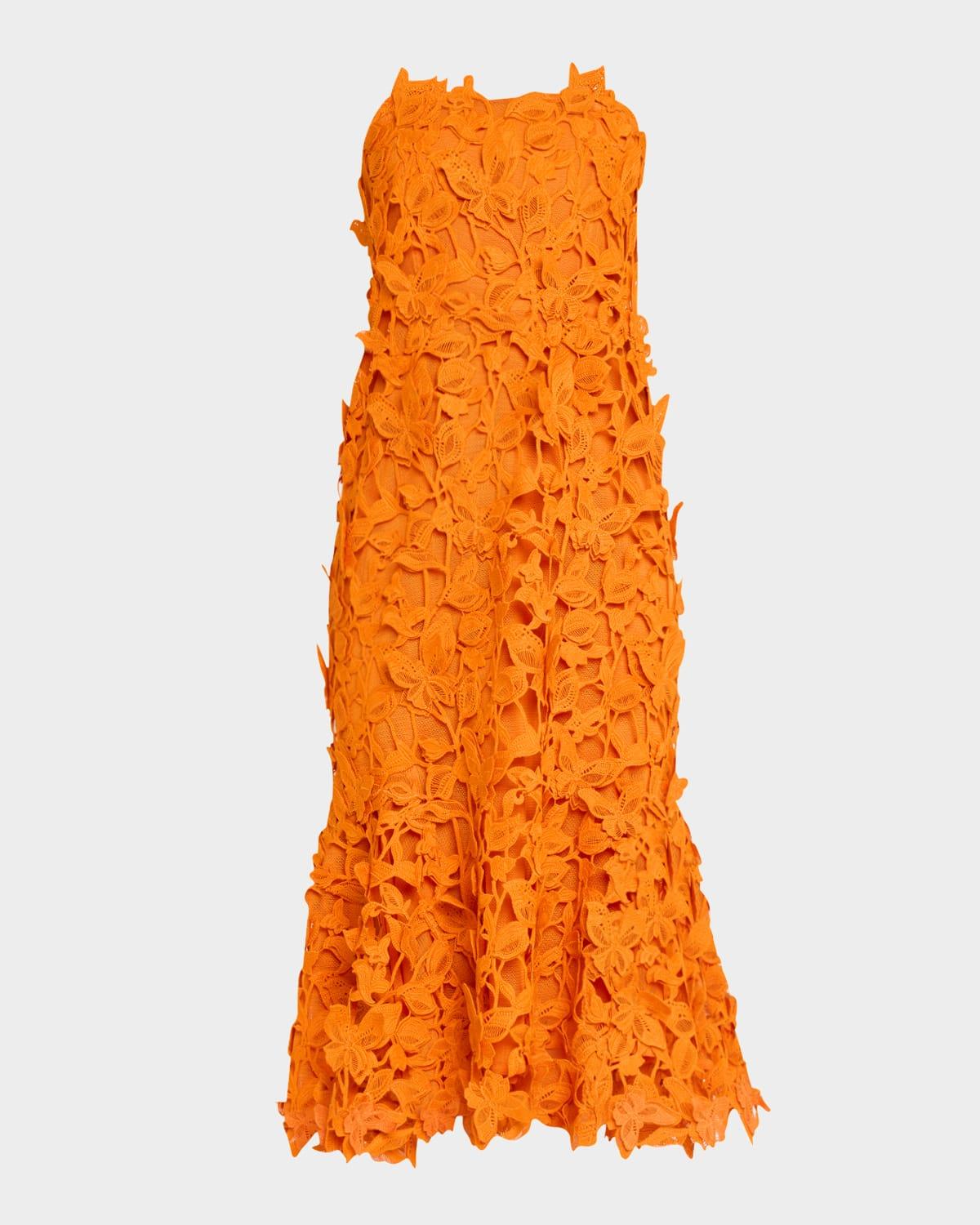 fleurella strapless lace midi dress