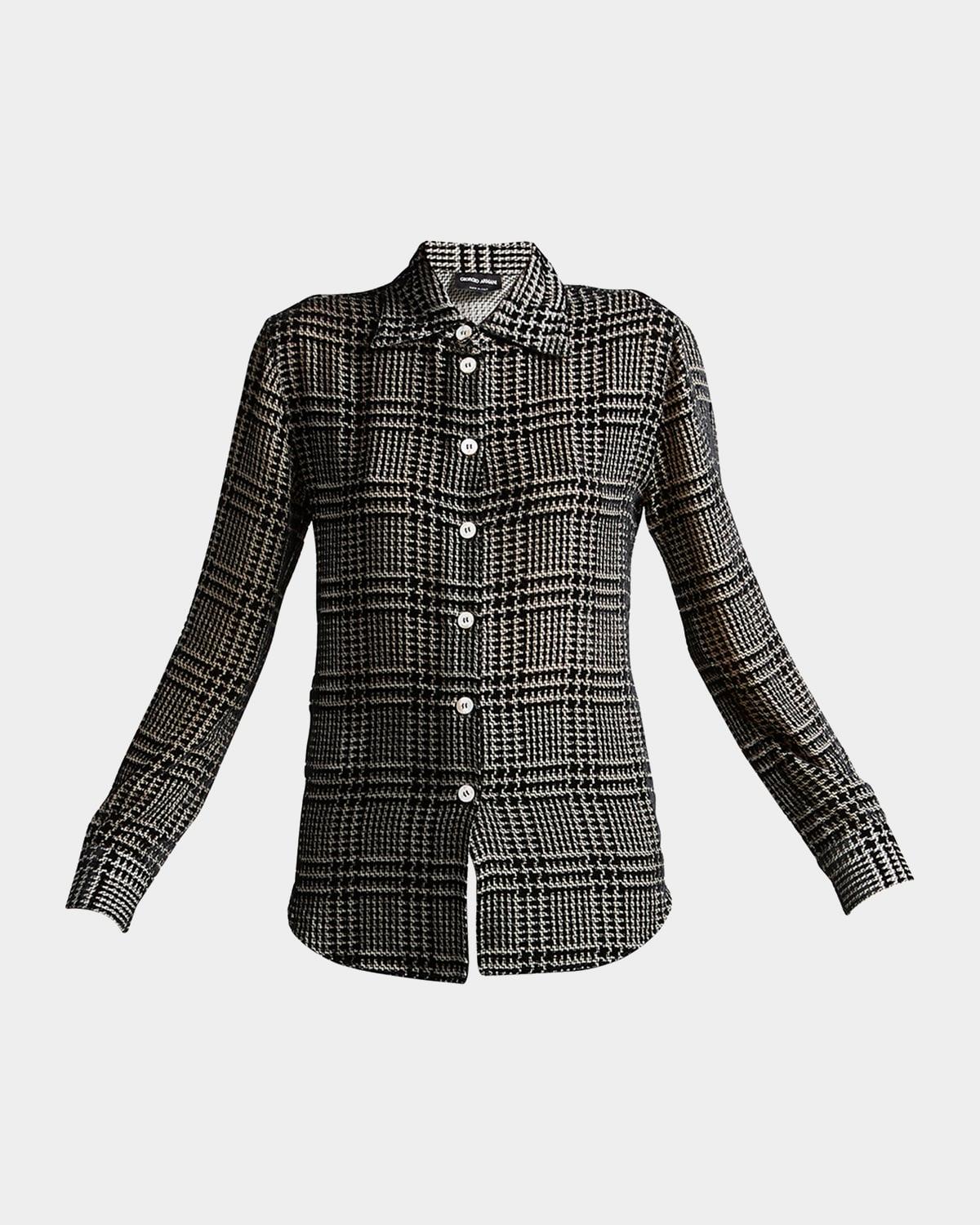 flocked check silk blouse