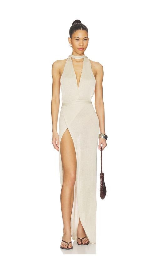 flook the label nayara dress in neutral.