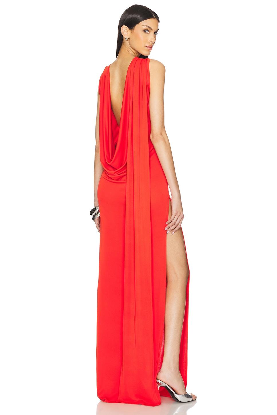 floor length cowl back dress
