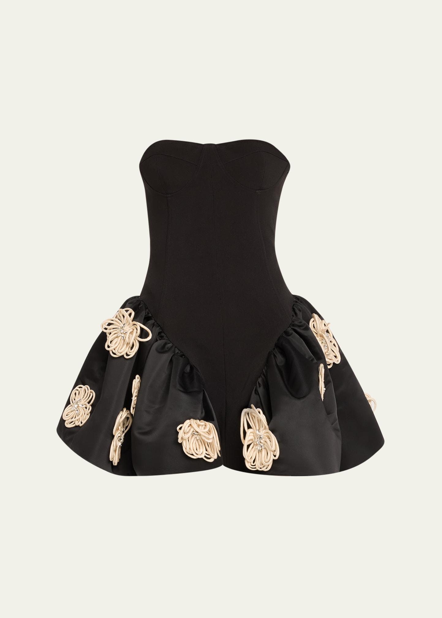 flora cyclone floral applique peplum backless mini dress