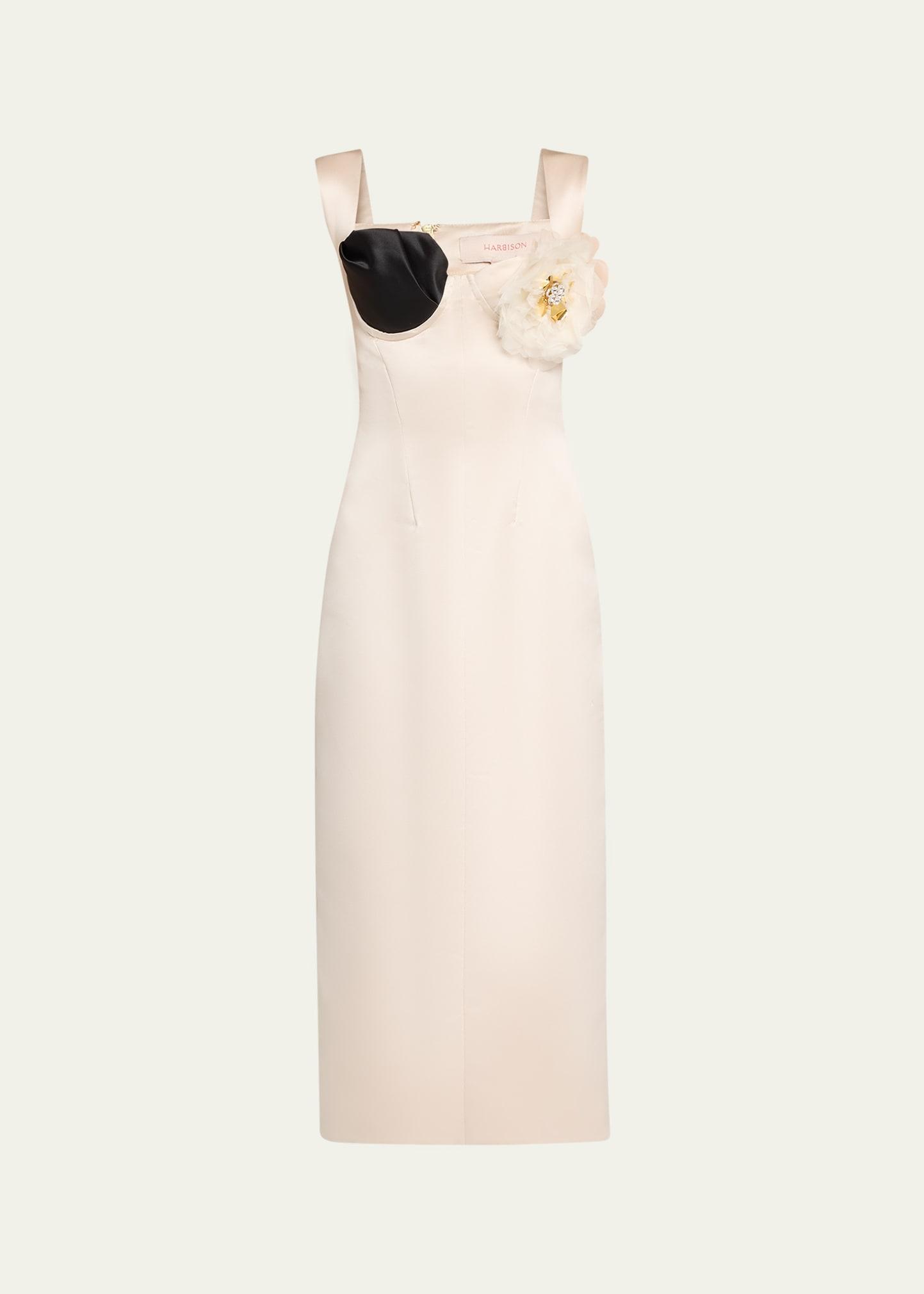 flora hera floral applique midi dress