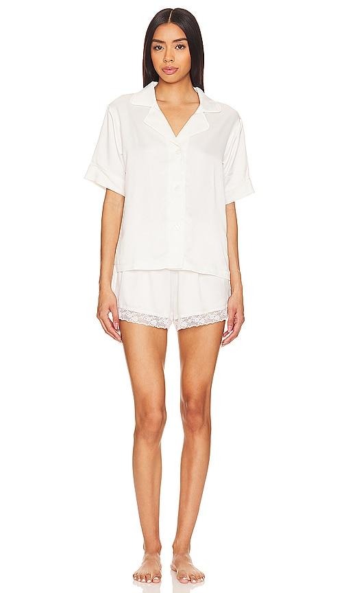 flora nikrooz selena charmeuse notch pajama set in ivory.