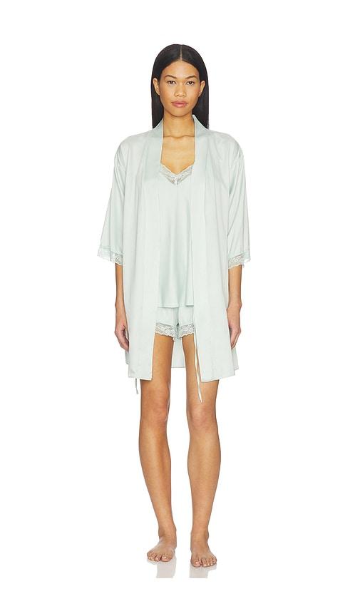 flora nikrooz sonia travel set solid wrap and cami set with lace in mint.