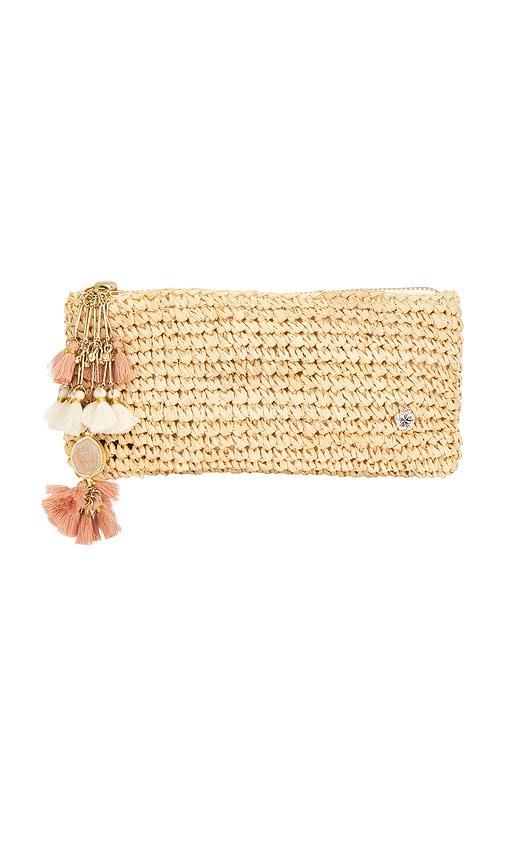 florabella alegre crochet raffia clutch in neutral.