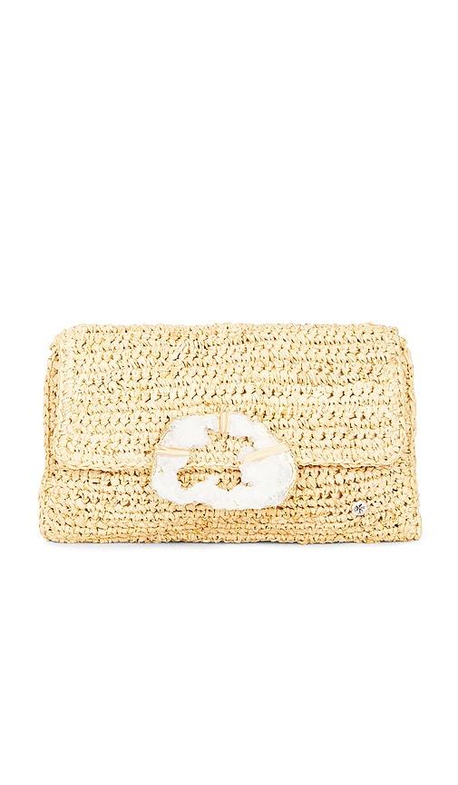 florabella esplendor crochet raffia clutch in neutral.