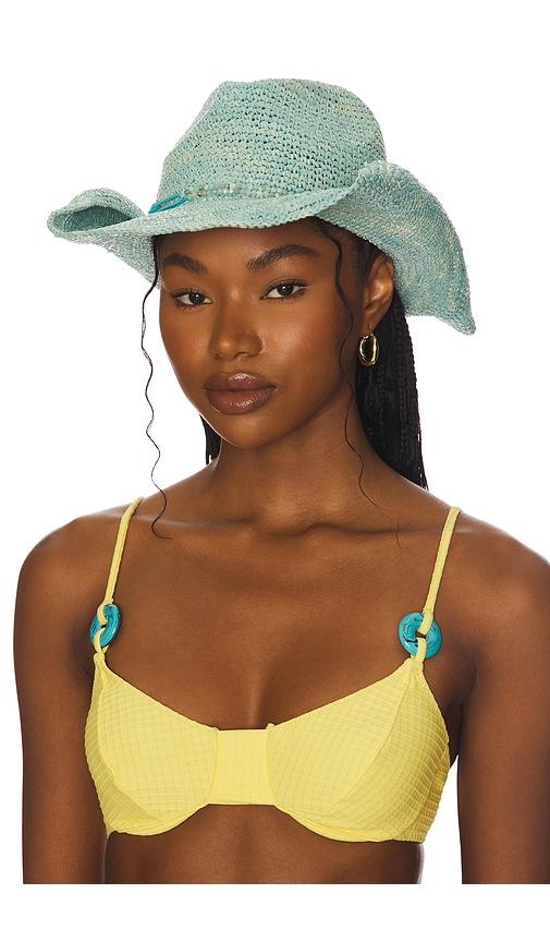 florabella lai cowboy hat in teal.