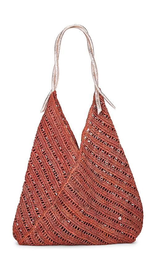 florabella panama crochet raffia and leather tote bag in rose.