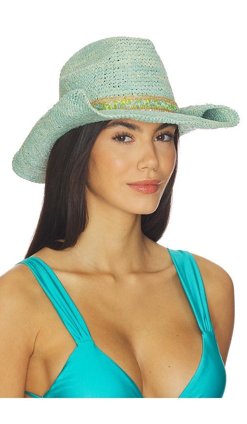 florabella skyler crochet raffia cowboy hat in mint.