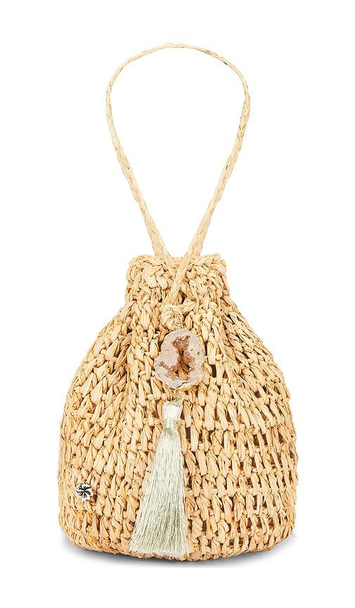 florabella stintino hand crochet raffia wristlet in neutral.