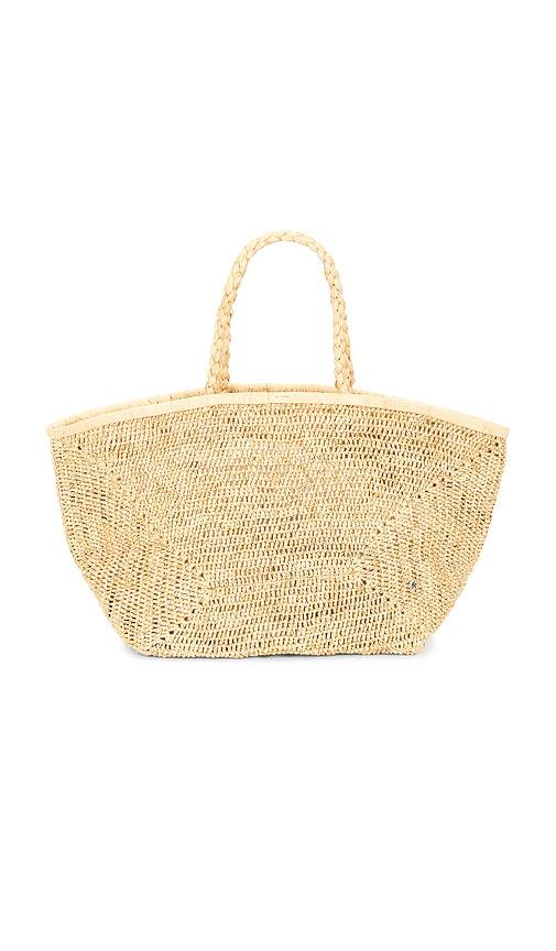florabella vallejo lux crochet raffia tote in neutral.
