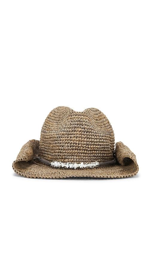 florabella zahara crochet raffia cowboy hat in brown.