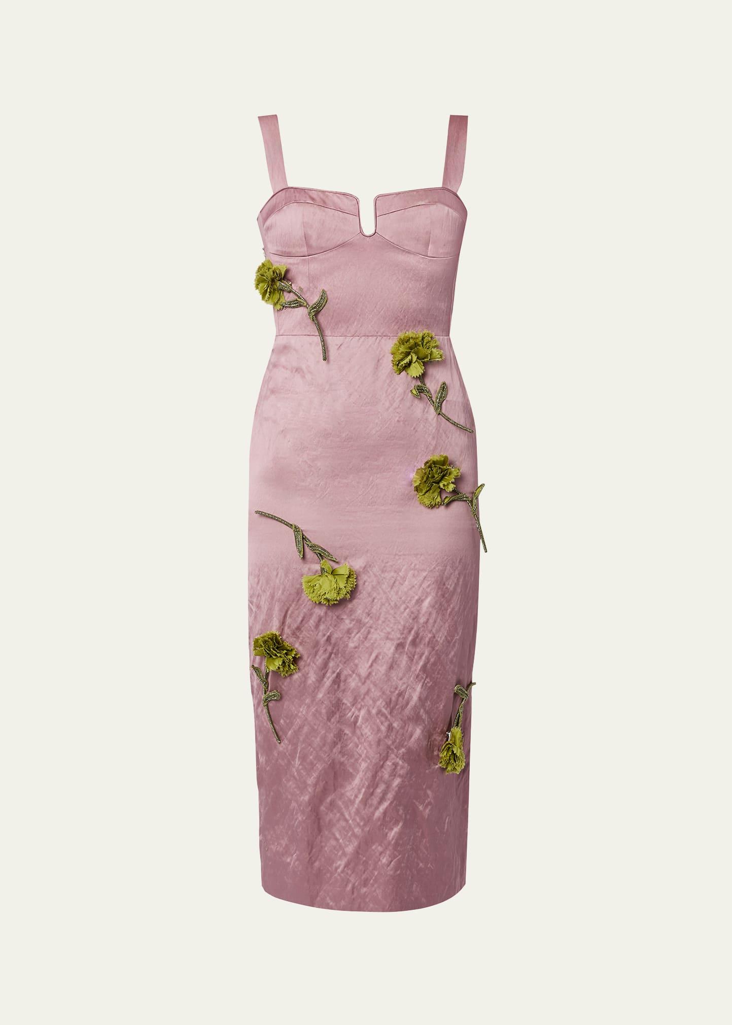 floral applique bustier cocktail midi dress