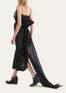 floral applique crepe draped dress