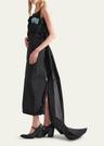 floral applique crepe draped dress