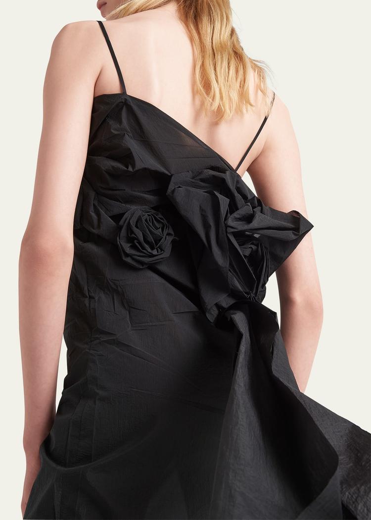 floral applique crepe draped dress