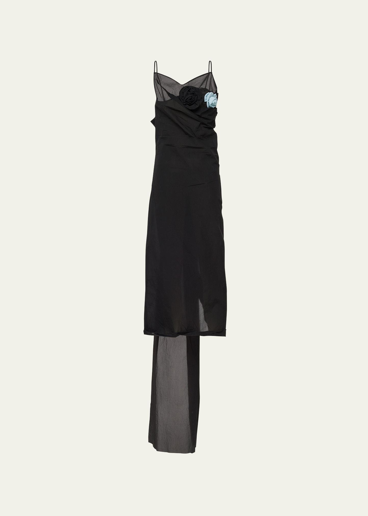 floral applique crepe draped dress