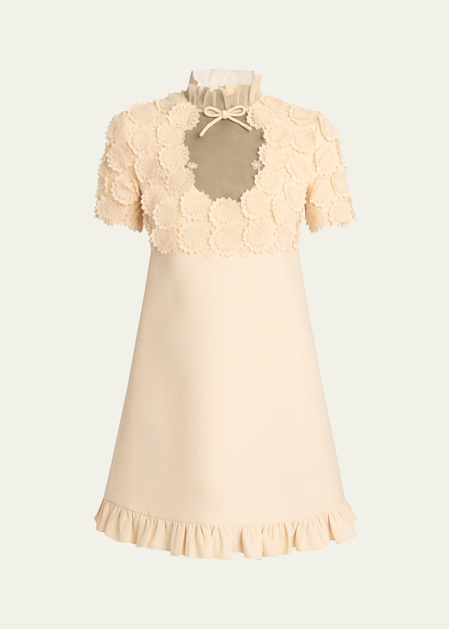 floral applique crepe mini dress