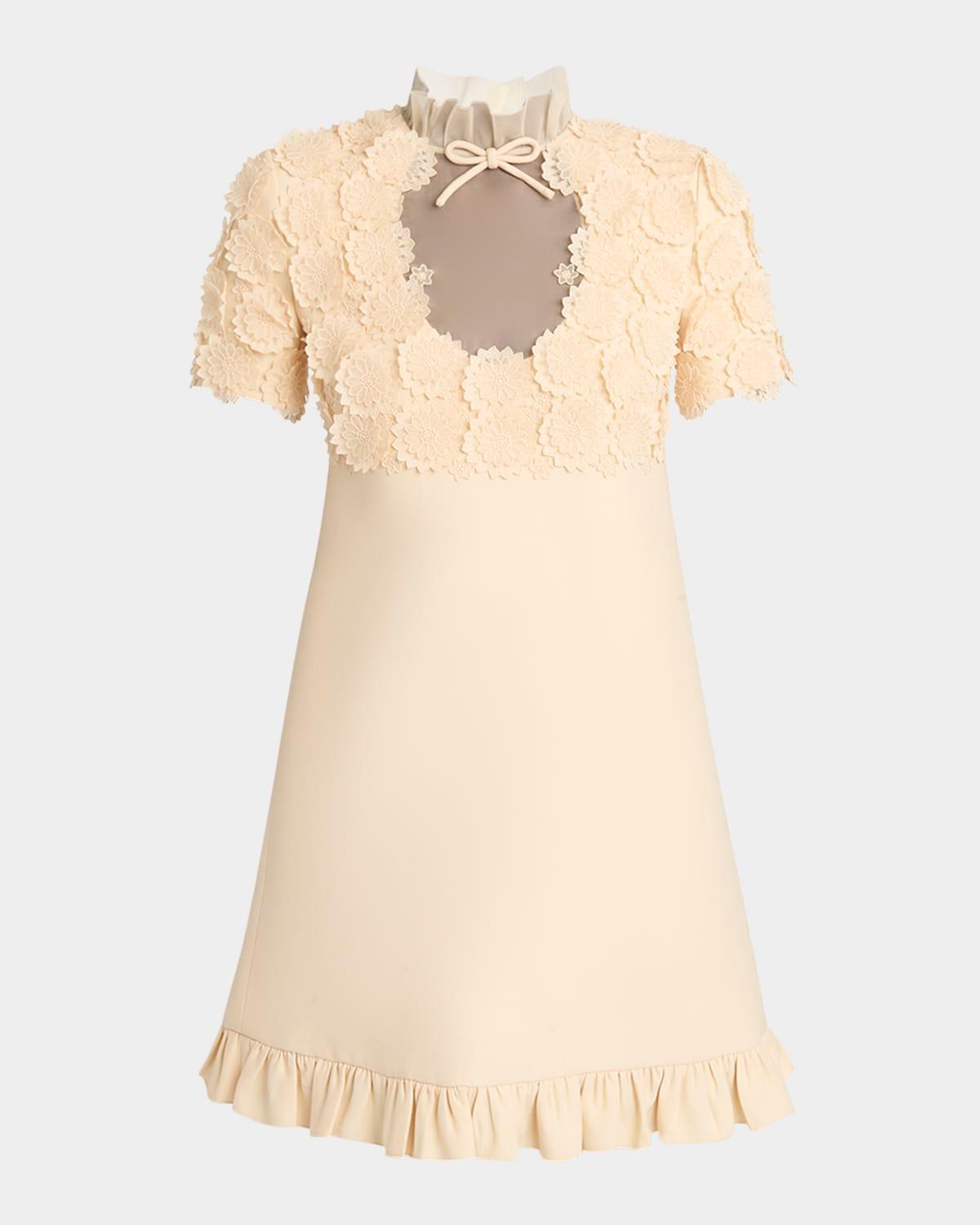 floral applique crepe mini dress