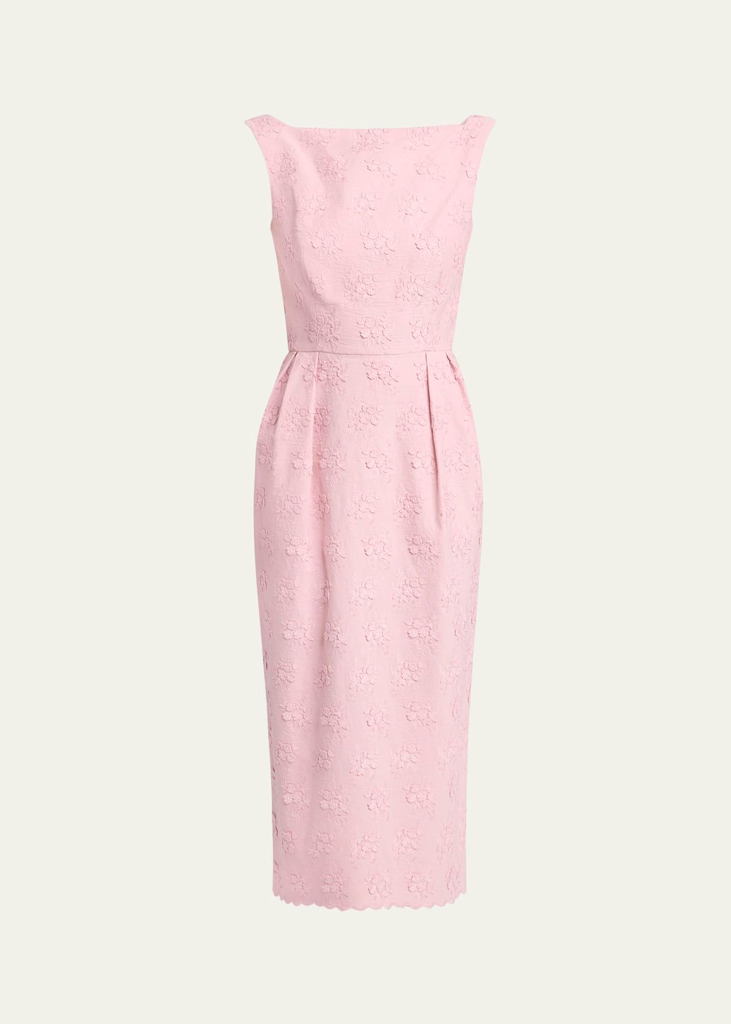 floral applique pencil midi dress