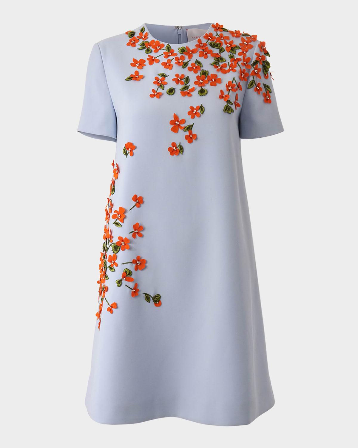 floral applique short-sleeve mini dress