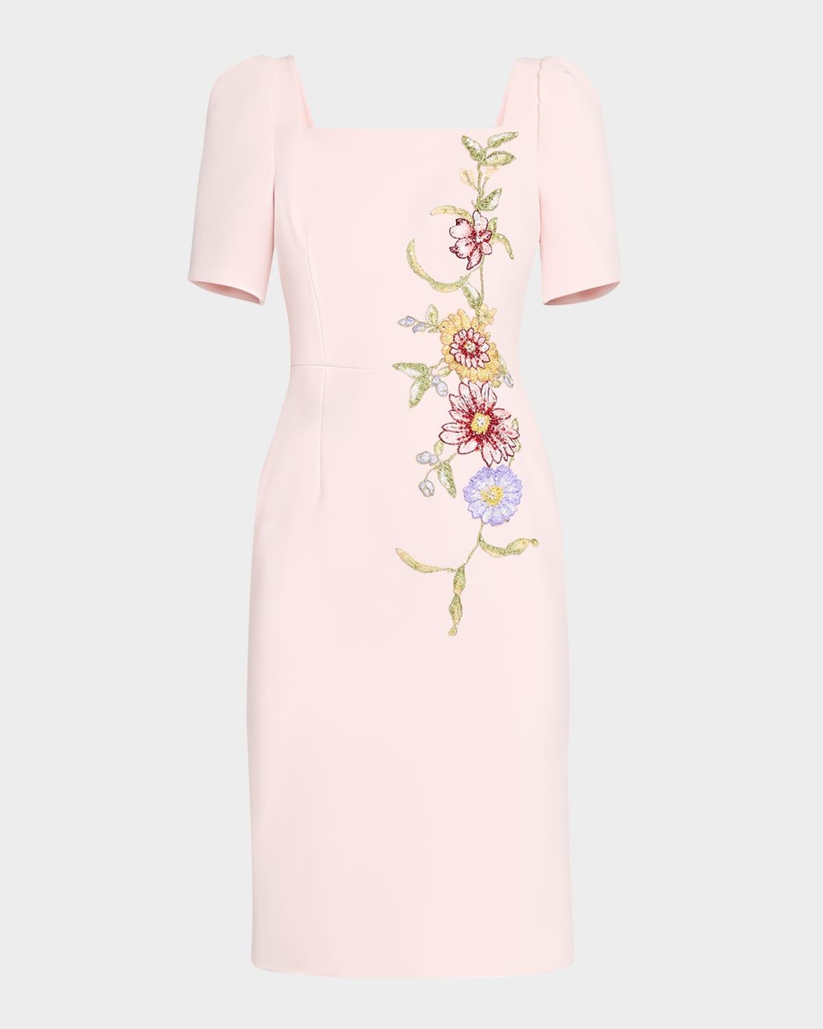 floral applique stretch crepe dress