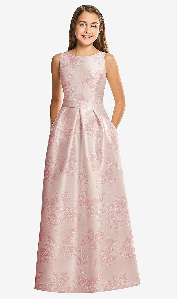floral bateau neck maxi junior bridesmaid dress with pockets