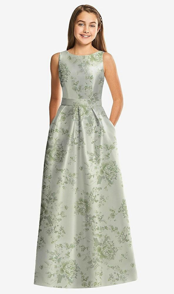 floral bateau neck maxi junior bridesmaid dress with pockets