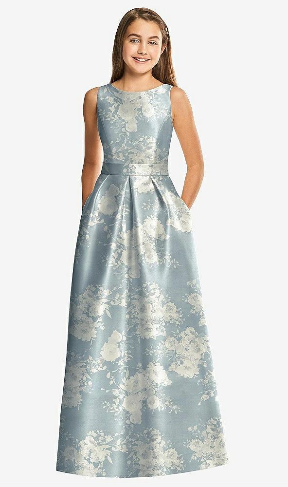 floral bateau neck maxi junior bridesmaid dress with pockets