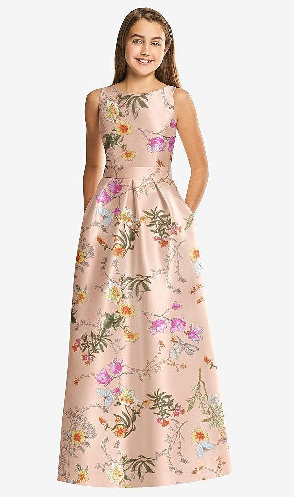 floral bateau neck maxi junior bridesmaid dress with pockets