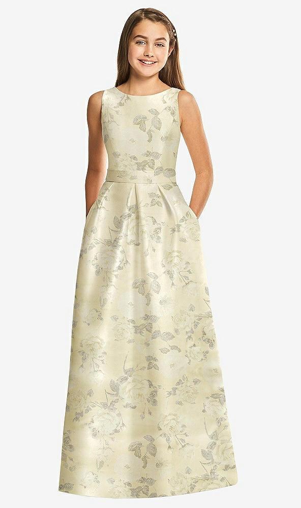 floral bateau neck maxi junior bridesmaid dress with pockets