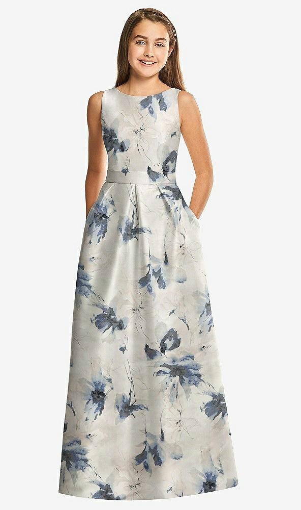 floral bateau neck maxi junior bridesmaid dress with pockets