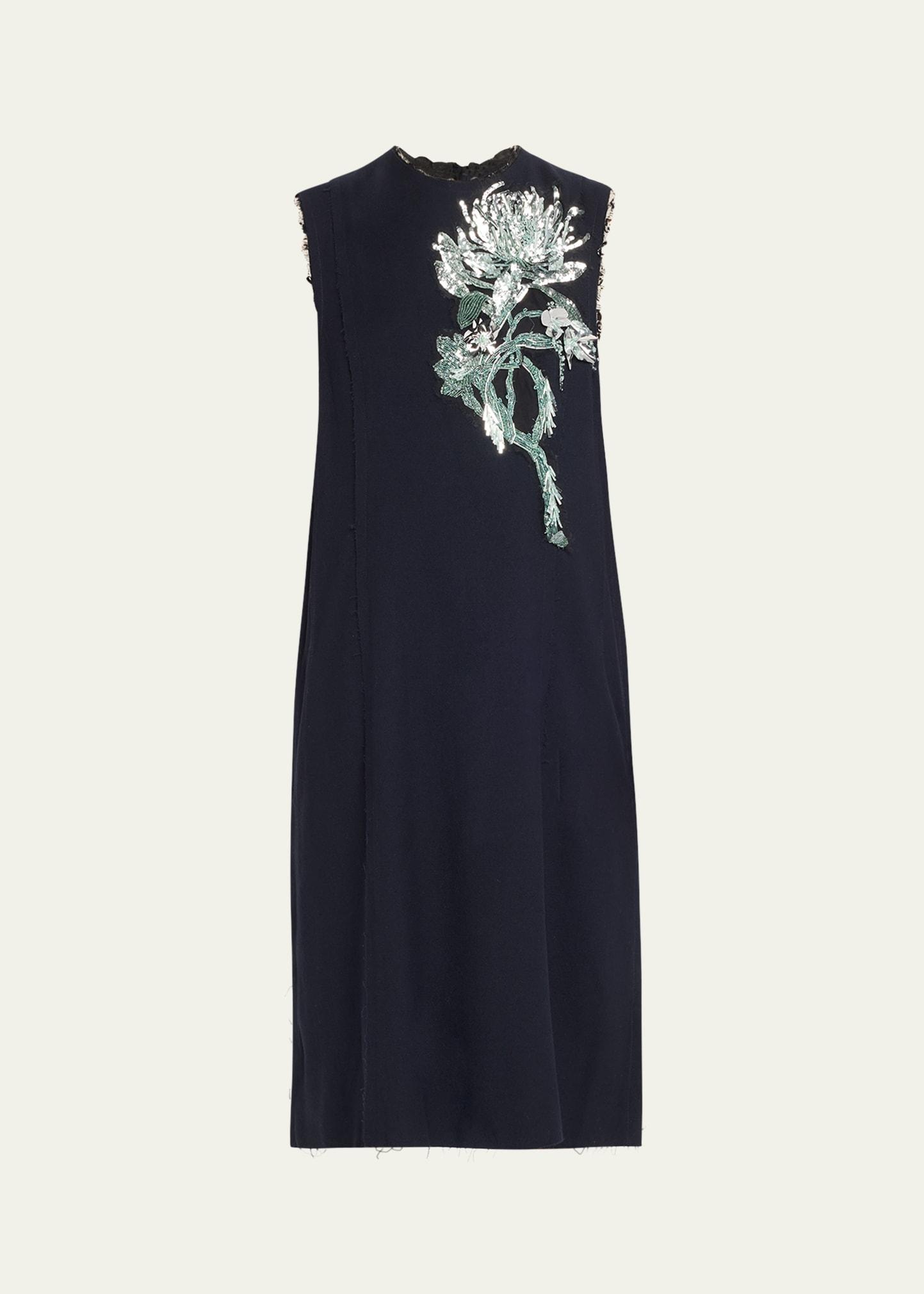 floral bead sequined midi wool dress