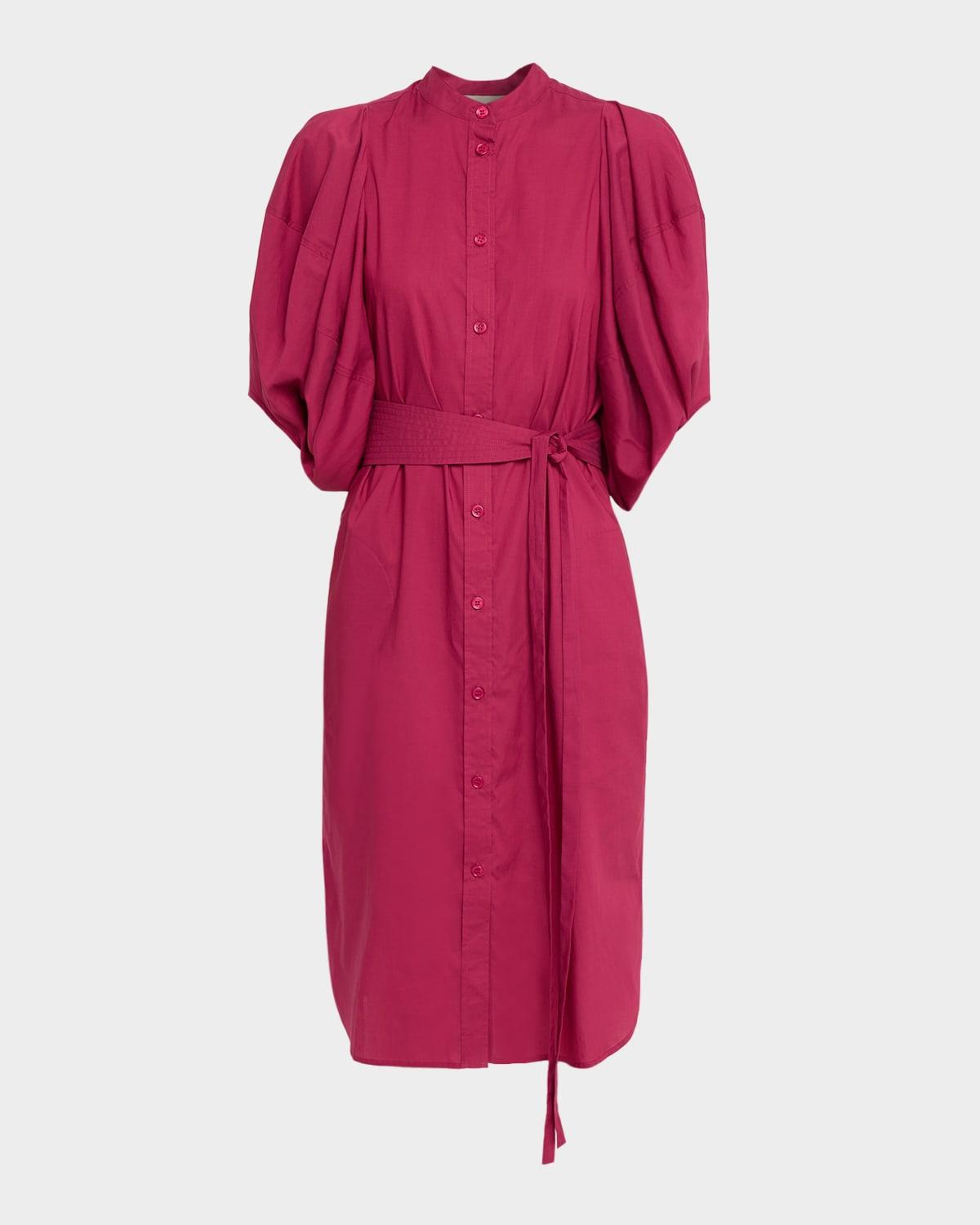 floral belted blouson-sleeve shirtdress