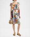 floral bouquet popeline cap-sleeve pleated dress