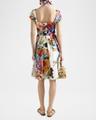 floral bouquet popeline cap-sleeve pleated dress