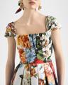 floral bouquet popeline cap-sleeve pleated dress