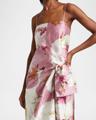 floral bow draped cocktail dress