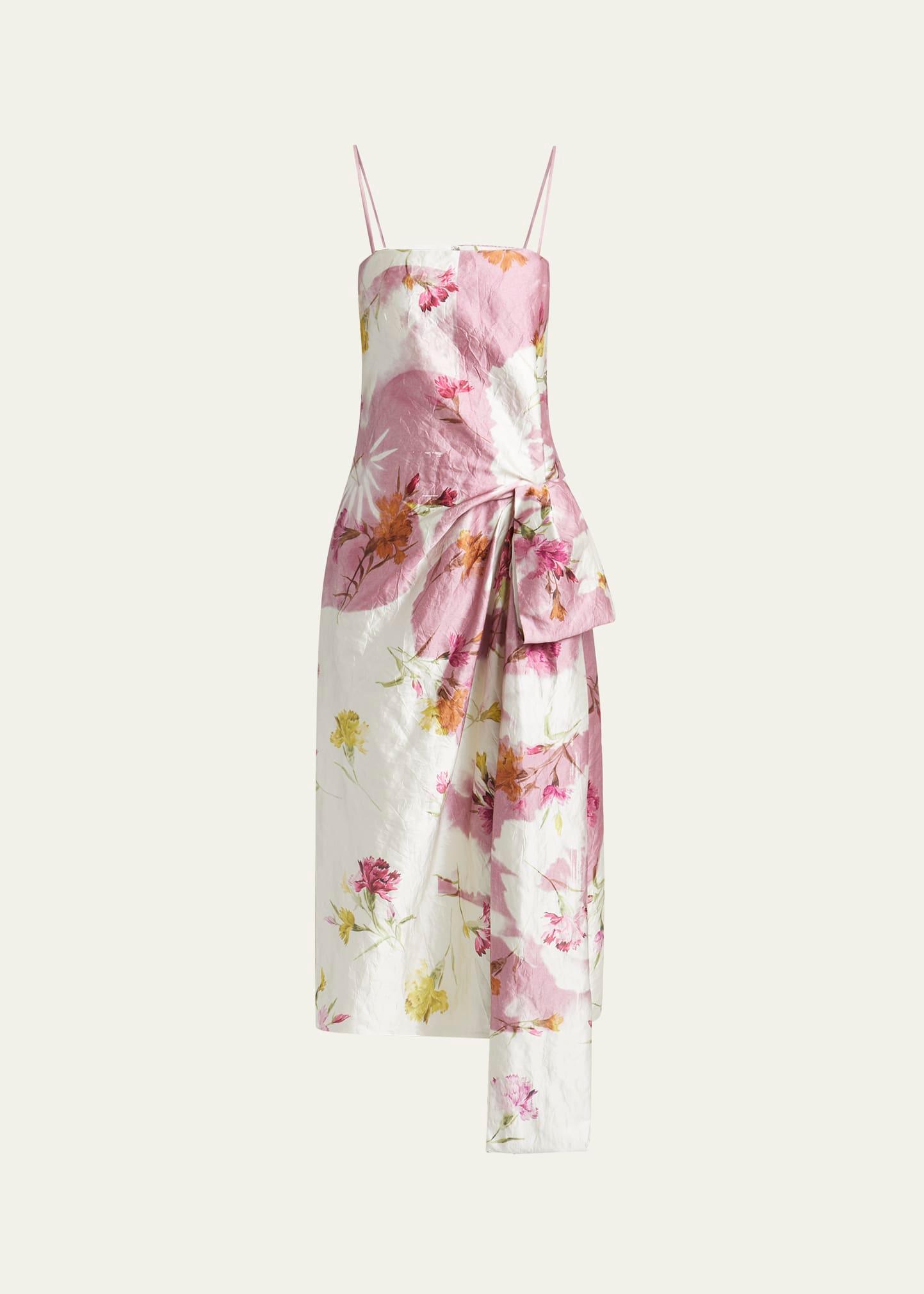 floral bow draped cocktail dress