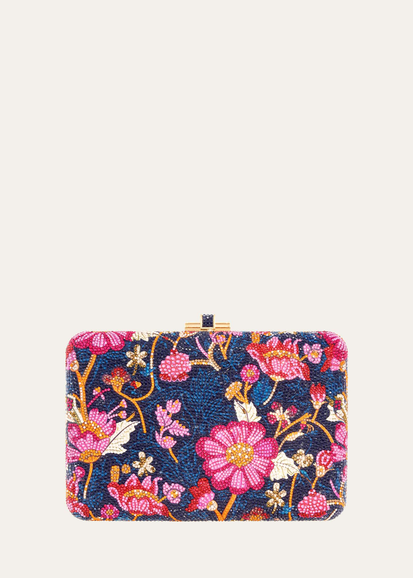 floral brocade crystal slim clutch bag