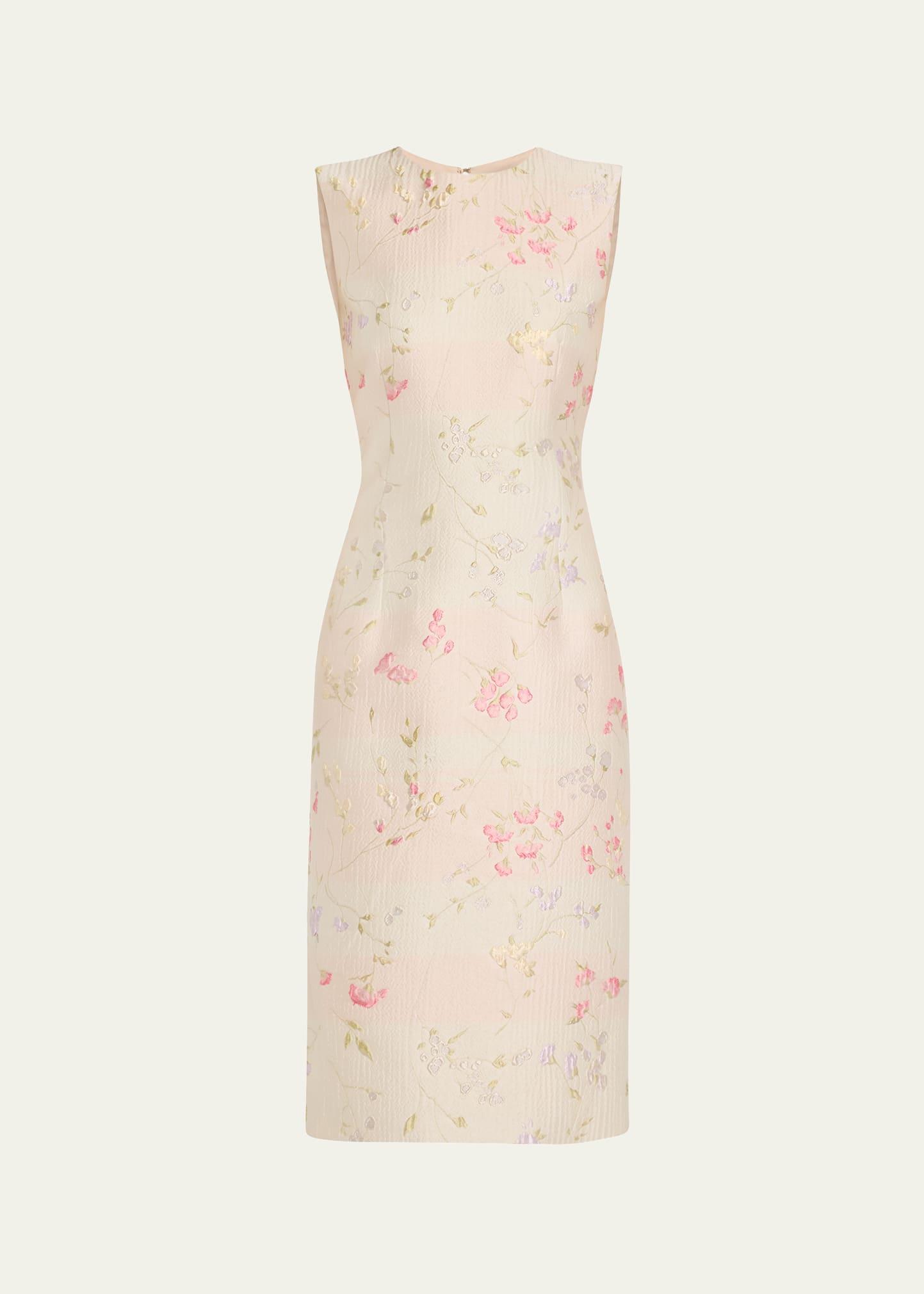 floral brocade sheath midi dress