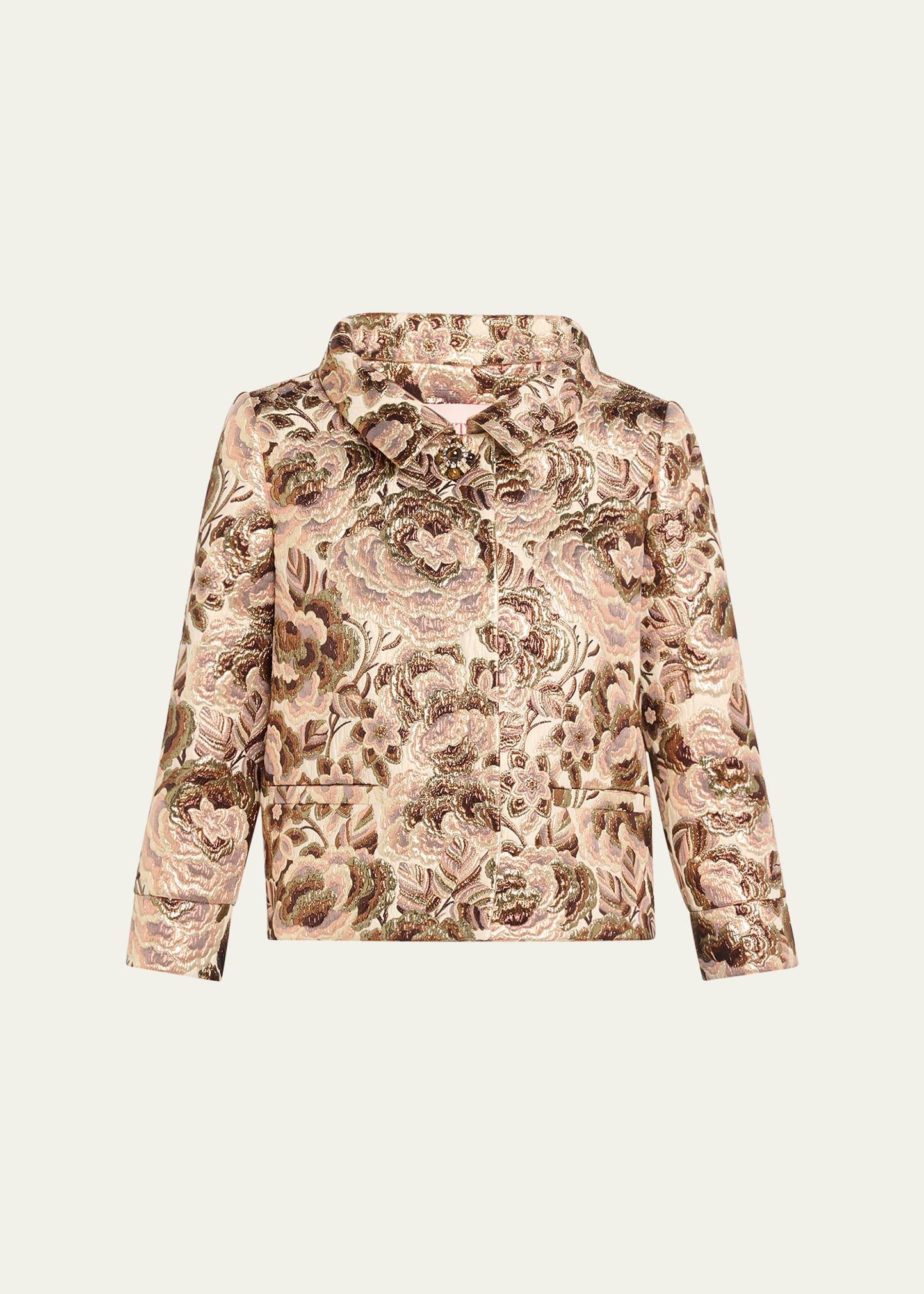 floral brocade three-quarter sleeve wool jacket