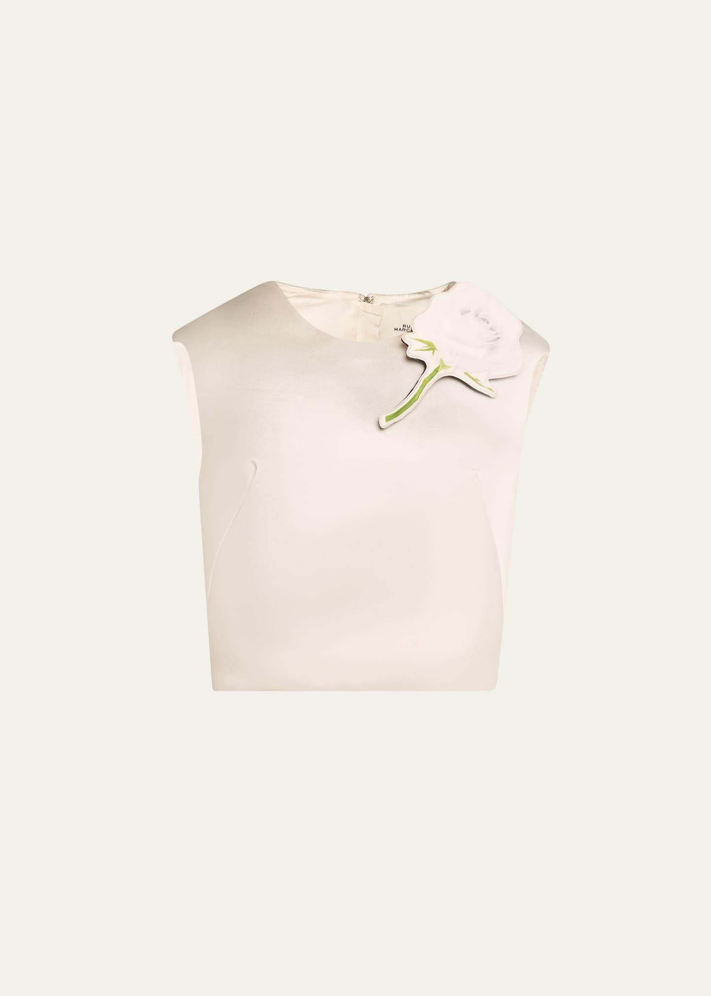 floral brooch cropped silk shell top